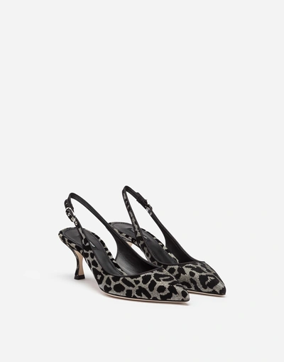 Shop Dolce & Gabbana Slingbacks In Color-changing Leopard Fabric In Silver