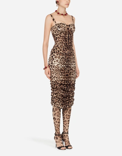 Shop Dolce & Gabbana Printed Silk Dress In Leopard Print