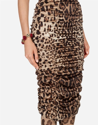 Shop Dolce & Gabbana Printed Silk Dress In Leopard Print