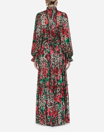 Shop Dolce & Gabbana Silk Chiffon Jumpsuit In Leopard Print