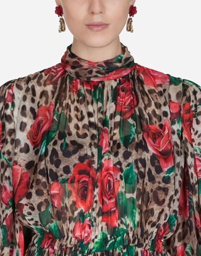 Shop Dolce & Gabbana Silk Chiffon Jumpsuit In Leopard Print