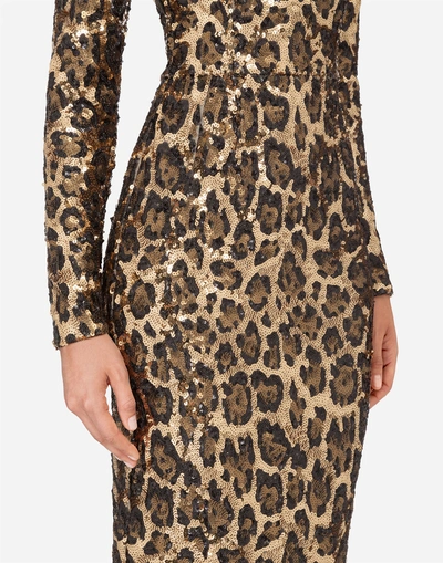 Shop Dolce & Gabbana Sequined Sheath Dress In Leopard Print