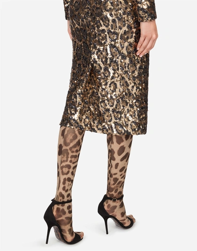 Shop Dolce & Gabbana Sequined Sheath Dress In Leopard Print