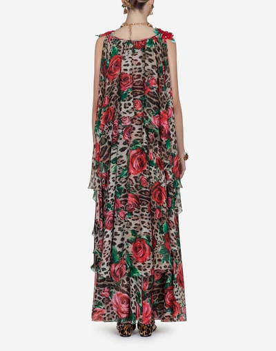 Shop Dolce & Gabbana Silk Chiffon Long Dress In Multi-colored