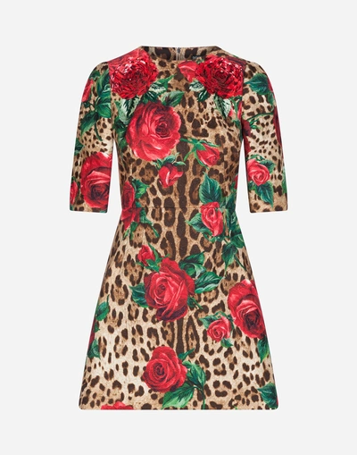 Shop Dolce & Gabbana Dress In Printed Brocade In Leopard Print