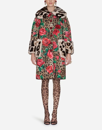 Shop Dolce & Gabbana Dress In Printed Brocade In Leopard Print