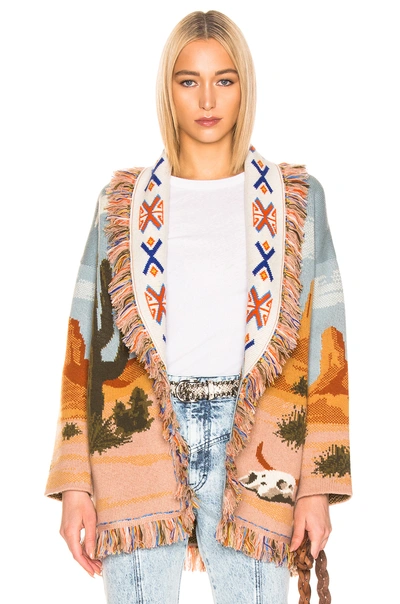 Shop Alanui Canyon Sunrise Cardigan In Abstract,blue,neutral In Desert
