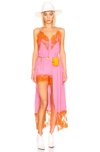 Shop Msgm Lace Maxi Dress & Short Set In Pink