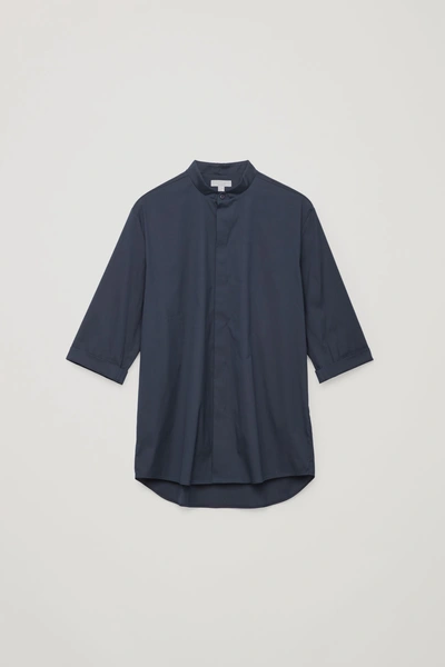 Shop Cos Regular-fit Collarless Shirt In Blue