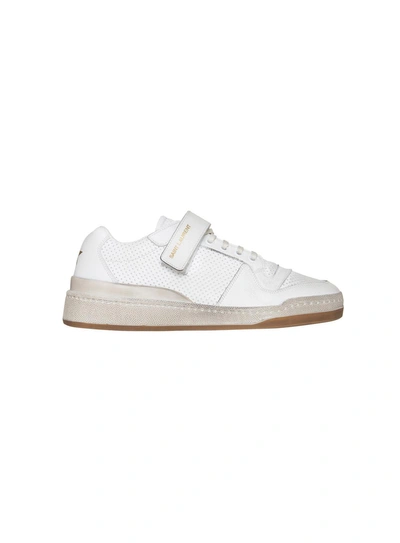 Shop Saint Laurent Sl24 Sneaker In Used-look Leather In White In Bianco