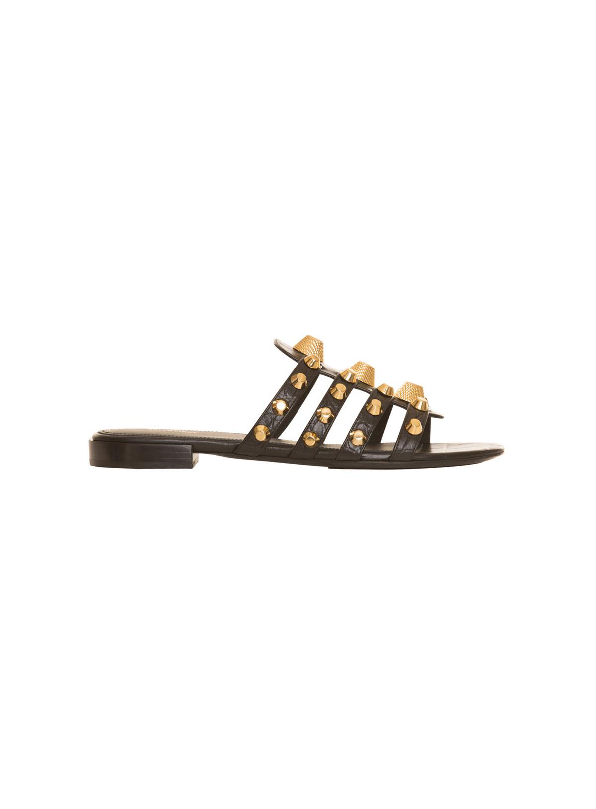 black slides with gold studs