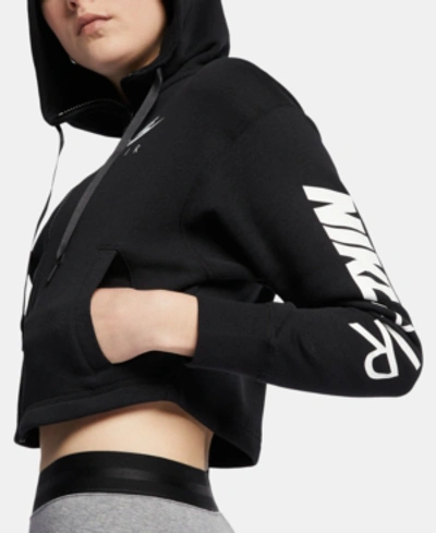 Shop Nike Air Fleece Zip Cropped Hoodie In Black