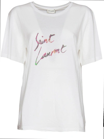 Shop Saint Laurent Animal Print T-shirt In White In Bianco