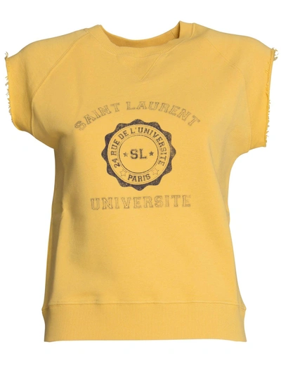 Shop Saint Laurent Sleeveless Logo Top In Yellow In Giallo