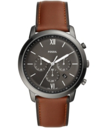 Shop Fossil Mens Neutra Chrono Gray Case With Brown Leather Strap