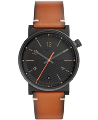 Shop Fossil Mens Barstow Black Case Brown Leather Strap