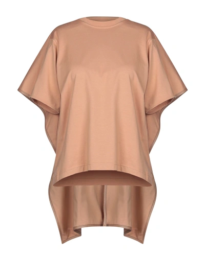 Shop Celine Woman T-shirt Camel Size Xl Cotton, Lambskin In Beige