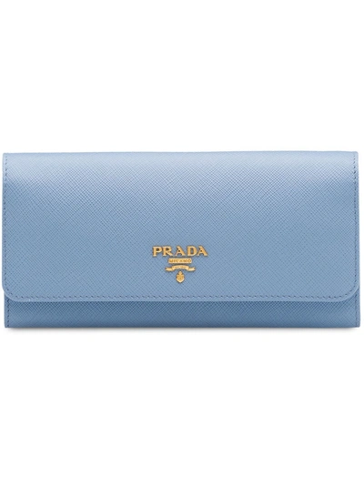 Shop Prada Logo Continental Wallet In F0uhz Astral Blue+sea Blue