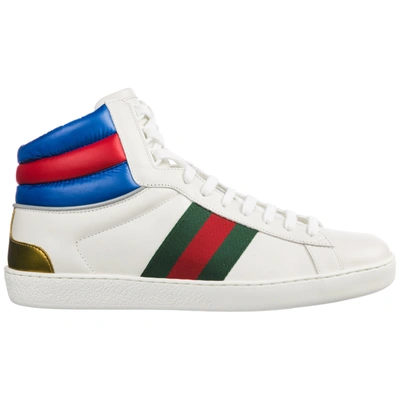 Shop Gucci Men's Shoes High Top Leather Trainers Sneakers Ace In White