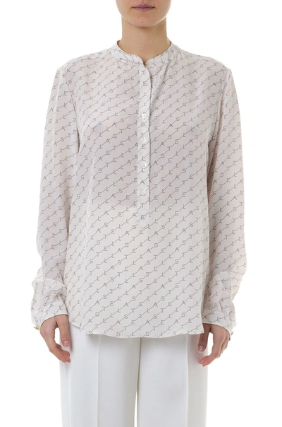 Shop Stella Mccartney All Over  Logo Silk Blouse In Natural