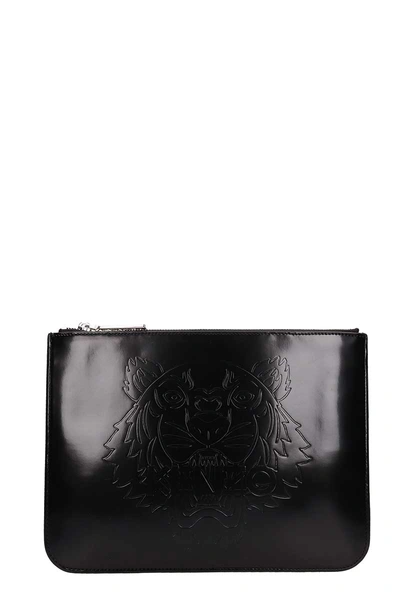 Shop Kenzo Black Leather Tiger Clutch Bag