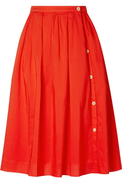 Shop Alex Mill Pleated Cotton-voile Midi Skirt In Red