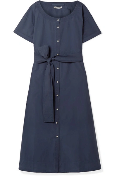 Shop Alex Mill Belted Cotton-poplin Midi Dress In Navy