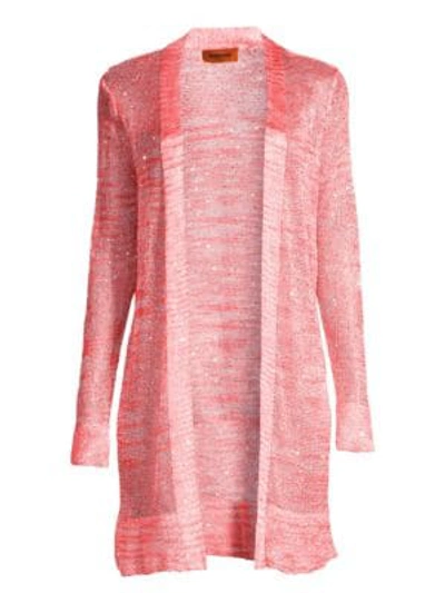 Shop Missoni Striped Knit Open Front Cardigan In Pink