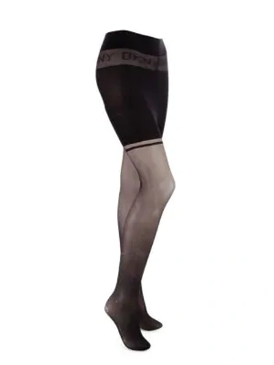 Shop Dkny Sheer Control Top Tights In Navy