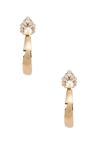 Shop Anton Heunis Cluster Open Hoops In Metallic Gold. In Clear & Cream