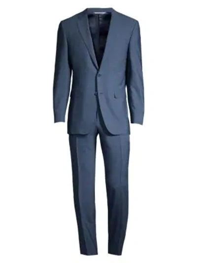 Shop Canali Wool Twill Single-breasted Suit In Blue