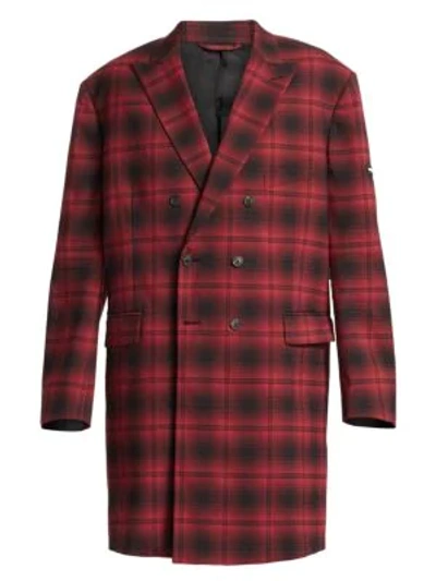 Shop Balenciaga Washed Plaid Double-breasted Coat In Rouge