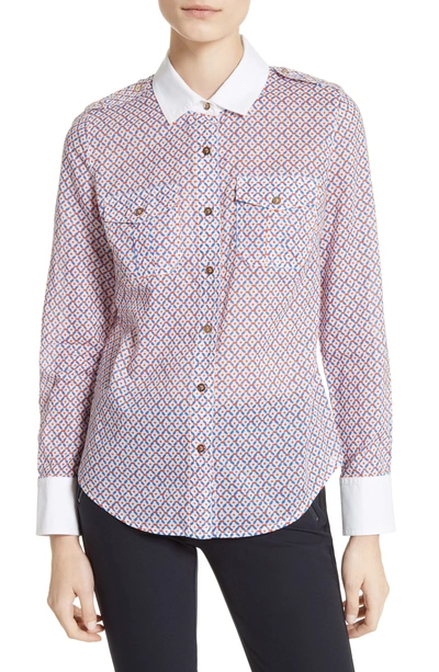 Tory Burch Brigitte Contrast Trim Blouse In New Ivory