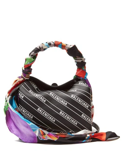 Balenciaga - Flap Scarf Trim Logo Leather Bag - Womens - Black Multi |  ModeSens