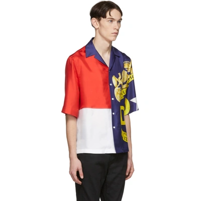 Shop Versace Multicolor Silk Colorblock Short Sleeve Shirt In A794 Blu/re