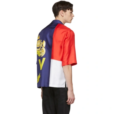 Shop Versace Multicolor Silk Colorblock Short Sleeve Shirt In A794 Blu/re