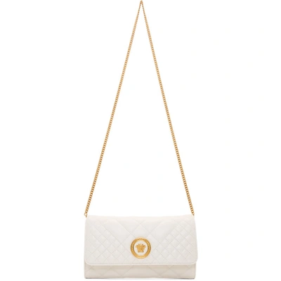 Shop Versace Off-white Quilted Tribute Chain Wallet Bag