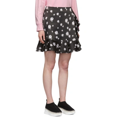 Shop Kenzo Black Roses Ruffled Miniskirt In 99 Black