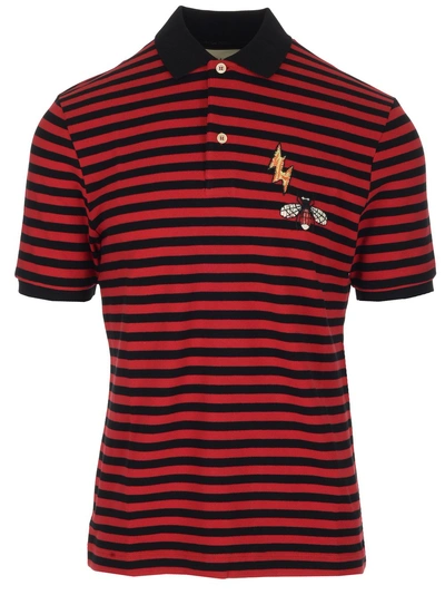 Shop Gucci Bee Patch Striped Polo Shirt In Multi
