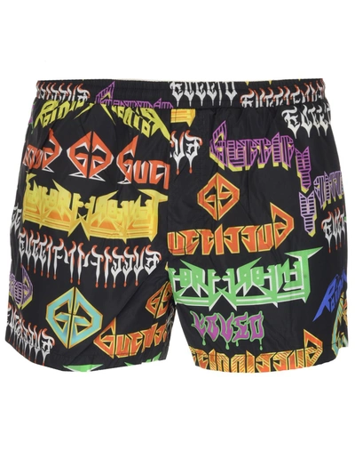 Shop Gucci Metal Logo Swim Shorts In Black