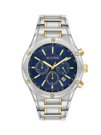Shop Bulova Sport Stainless Steel Chronograph Bracelet Watch In Gold