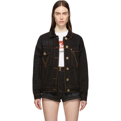 Shop Versace Black Raw Denim Jacket In A8008 Black