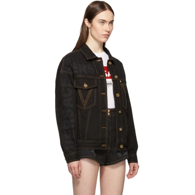 Shop Versace Black Raw Denim Jacket In A8008 Black