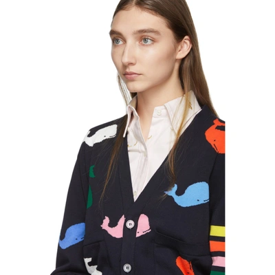 Shop Thom Browne Navy Whale Icon Cardigan In 415 Navy