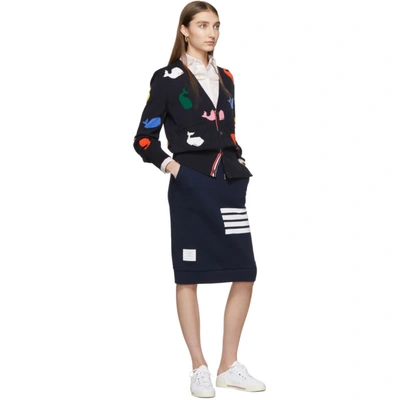 Shop Thom Browne Navy Whale Icon Cardigan In 415 Navy