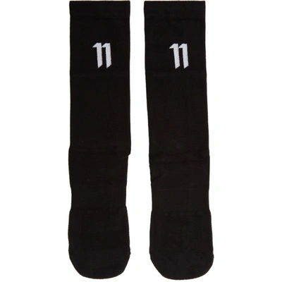 11 BY BORIS BIDJAN SABERI 三双装黑色竹纤维徽标中筒袜