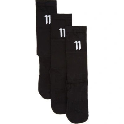 11 BY BORIS BIDJAN SABERI 三双装黑色竹纤维徽标中筒袜