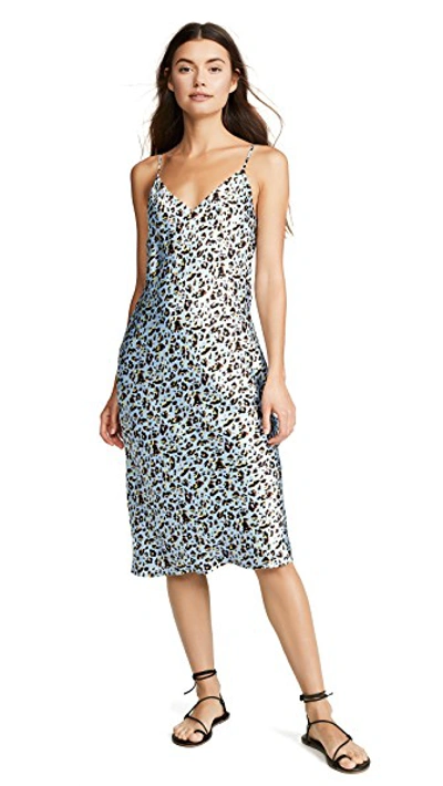 Shop L Agence Jodie V Neck Silk Slip Dress In Sky Blue Multi