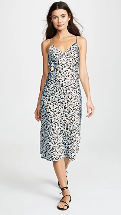 Shop L Agence Jodie V Neck Silk Slip Dress In Sky Blue Multi