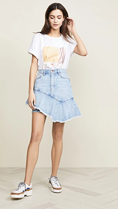Shop Ei8htdreams Asymmetrical Ruffle Denim Skirt In Light Wash